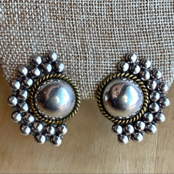 Vintage Jewelry - Taxco Sterling Silver Star Burst Clip Earrings